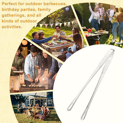 M METERXITY 2-Pack Extra Long Grill Tongs, 9.4 Inch Non-Slip 304 Stainless Steel Locking Tongs for Cooking/Buffet/Outdoor Barbecue, Korean BBQ Tweezers Metal Clamp Tool [Silver Tone]