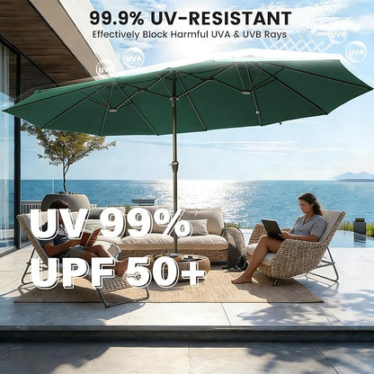 Ayge 15FT Patio Umbrella with Base,Large Outdoor Double-Sided Rectangle Umbrella with Crank Handle, Market Umbrella for Poolside Garden Deck Backyard Beach Pools,Green