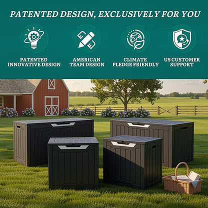 YITAHOME 80 Gallon Outdoor Storage Box, Large Water Resistant Resin Deck Box, Indoor Outdoor Lockable Rattan Storage Container for Patio, Garden, Cushions, Tools, Equipment (Black)