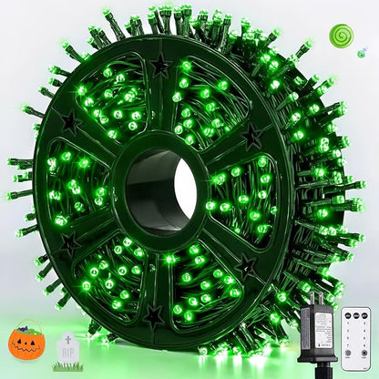 JMEXSUSS 500 LED Green Halloween Lights, 173ft Christmas Lights Plug in | Remote Control, 8 Modes, Waterproof Green String Lights Outdoor for Halloween Party Xmas Tree Decorations