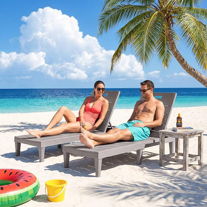 Greesum Outdoor Chaise Lounge Chair Set of 2, Light Coffee | Waterproof 5-Position Adjustable PP Sun Loungers for Patio, Poolside, and Beach Sunbathing