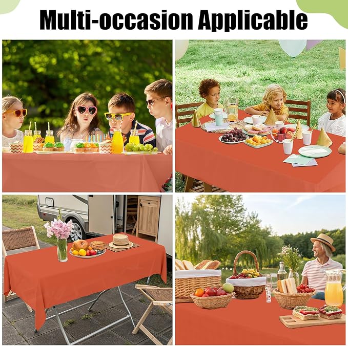 Smiry Disposable Table Cloth - 10 Pack, 54 x 108 Inch Waterproof Rectangle Tablecloths for Parties, Decorative Plastic Table Cover, Leakproof & Sturdy, Burnt Orange