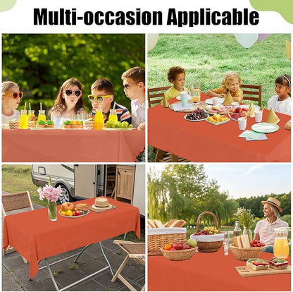 Smiry Disposable Table Cloth - 10 Pack, 54 x 108 Inch Waterproof Rectangle Tablecloths for Parties, Decorative Plastic Table Cover, Leakproof & Sturdy, Burnt Orange