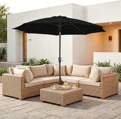 JEAREY 9FT Outdoor Patio Umbrella,Market Table Umbrella with 8 Fiberglass Ribs, Pool Umbrella with Tilt and Crank, UV Protection Lightweight & Wind-Resistant for Lawn, Garden, Deck and Backyard, Black