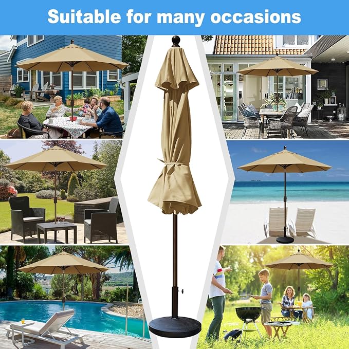 Eurmax USA 10-Year-Non-Fading 10FT Outdoor Patio Market Umbrella,UPF50+ UV Resistant Sun Shade,Heavy Duty Commercial Grade,Crank Lift&Tilt,Windproof Vented Top for Garden,Pool,Deck,Sand