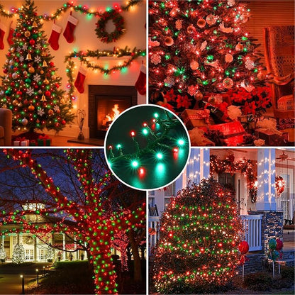 500 LED Red & Green String Lights, 46ft 16 Modes Plug in Christmas Lights, Waterproof Connectable Color Changing Cluster Lights for Indoor Outdoor Party Holiday Decor