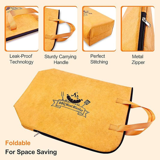 DY DECENT FAMILY BBQ Blanket for Resting Meat with Squeeze Bottle & Meat Press - Meat Resting Blanket for Brisket, Pork, Steak, Turkey - Grill Blanket for Outdoor Grill - Ideal BBQ Gift for Men Dad