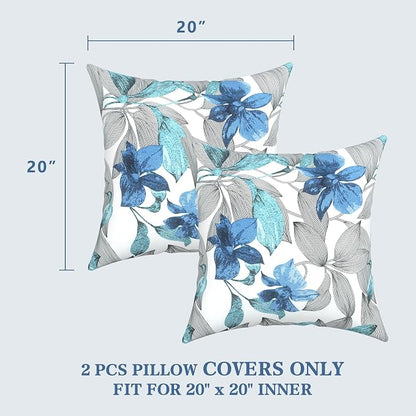 LVTXIII Outdoor Pillow Covers 20x20 Inch, 2 Pack Large Square Throw Pillow Cases, Fade-Resistant Cushion Covers for Patio Furniture Sofa, Garden Porch, Clemens Noir Blue