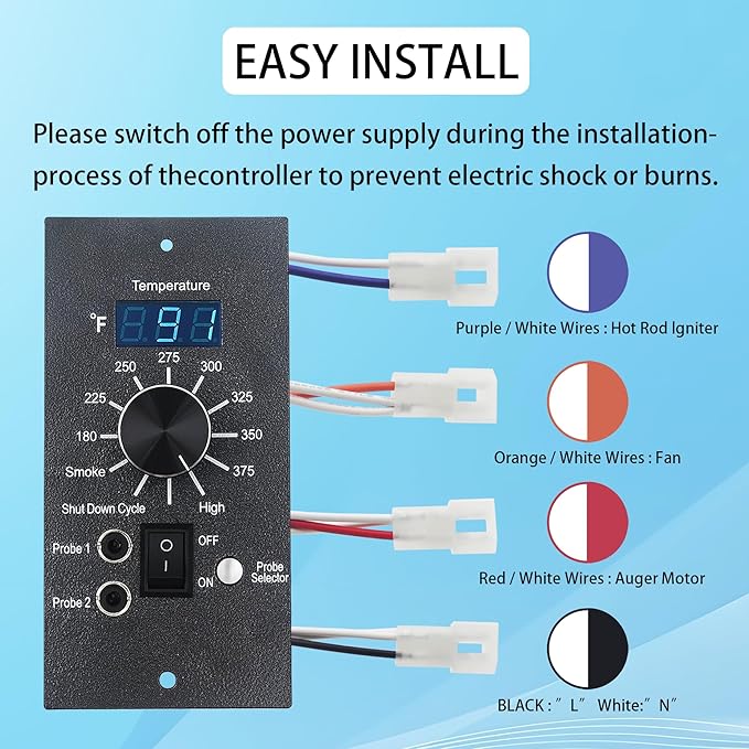 Digital Thermostat Kit for Traeger Control Panel Kit Parts Replacement, Compatible with Traeger Pellet Wood Pellet Grills，with 7" RTD Temperature， 2 Meat Probes.1 Probe Clips