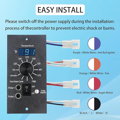 Digital Thermostat Kit for Traeger Control Panel Kit Parts Replacement, Compatible with Traeger Pellet Wood Pellet Grills，with 7" RTD Temperature， 2 Meat Probes.1 Probe Clips