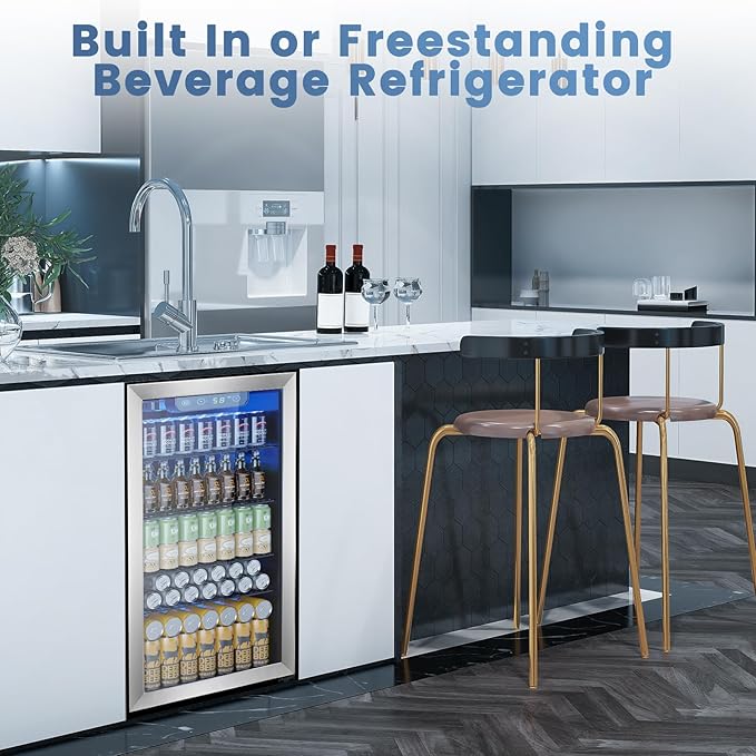 Electactic Mini Fridge 130 Can Beverage Refrigerator Cooler, 3.1 Cu.Ft Drink Fridge Silver Glass Door for Soda Wine Beer, Digital Temperature Control Cooler for Home,Bar