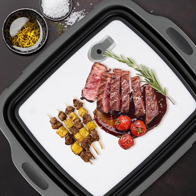 Large Collapsible BBQ Prep Tub with Locking Lid, Basket for Meal Prep Marinating Food Storage, Plastic Cutting Board(4.22 Gal/16L), Camping Sink with Colander, Dish Basin