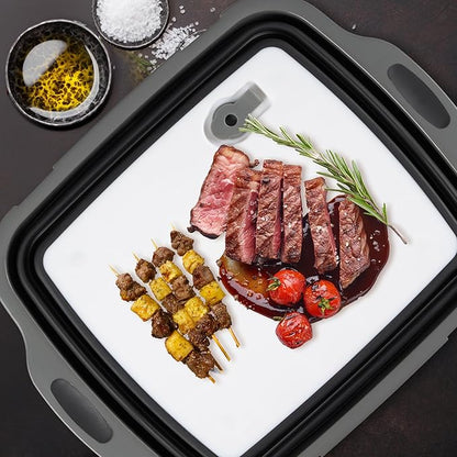 Large Collapsible BBQ Prep Tub with Locking Lid, Basket for Meal Prep Marinating Food Storage, Plastic Cutting Board(4.22 Gal/16L), Camping Sink with Colander, Dish Basin
