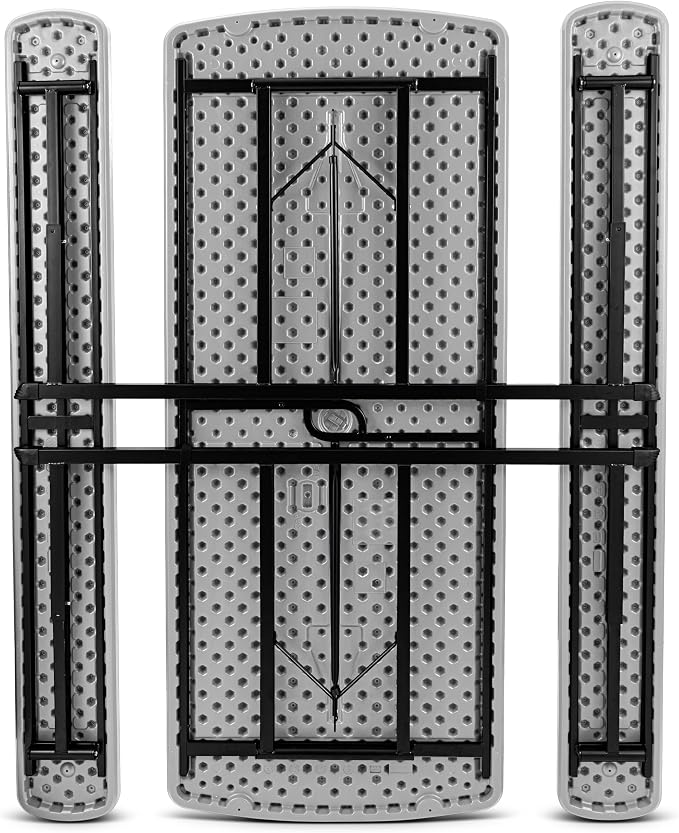 OEF Furnishings Heavy Duty Blow Molded Folding Picnic Table- Light Speckled Grey, Black Frame