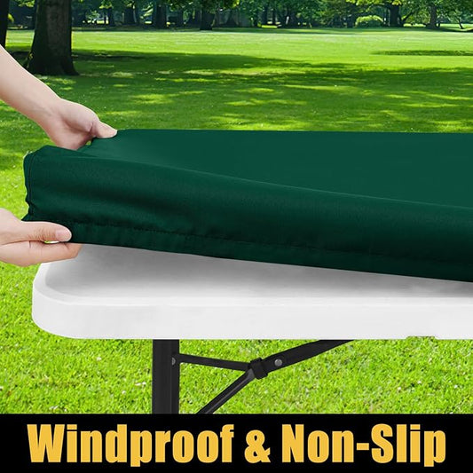 Smiry Rectangle Picnic Table Cloth, Waterproof Elastic Fitted Tablecloths for 8 Foot Tables, Washable Polyester Table Cover for Camping, Indoor and Outdoor (Dark Green, 30"x96")