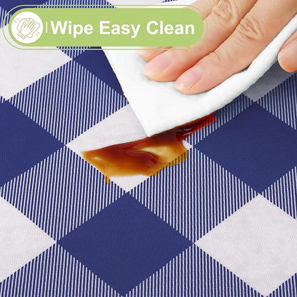 Smiry Picnic Table Cloth, Vinyl Tablecloths with Flannel Backing, 60" Round | Waterproof Picnic Table Cloth, Wipeable Buffalo Plaid Table Cover for Indoor and Outdoor (Navy & White)