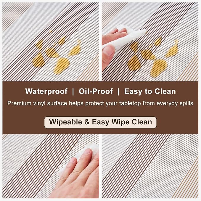 LIBERECOO Round Vinyl Fitted Tablecloth with Flannel Backing Elastic Edge Table Cover Waterproof Stain-Resistant Wipeable Tablecloths Fits 45-56 Inch Round Tables