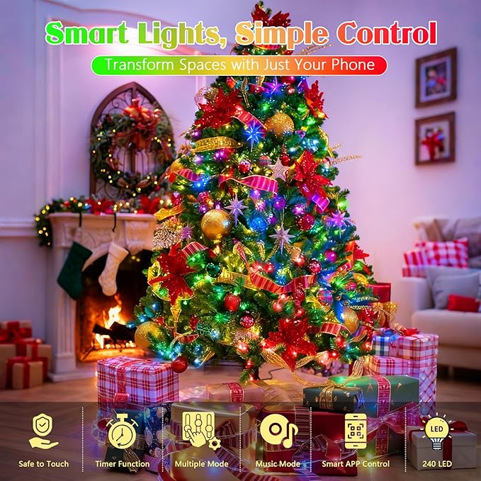 2025 New 88FT 240LED Smart Color Changing 4th of July String Lights Outdoor App Control RGB LED String Lights with Remote & Timer, Waterproof Twinkle American Flag Lights Indoor for Independence Decor