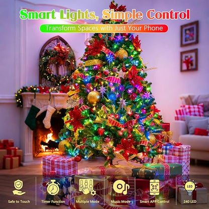 2025 New 88FT 240LED Smart Color Changing 4th of July String Lights Outdoor App Control RGB LED String Lights with Remote & Timer, Waterproof Twinkle American Flag Lights Indoor for Independence Decor