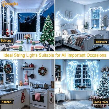 Pooqla 2 Pack String Lights Battery Operated, Total 33.3ft 100 LED Fairy Lights Indoor Outdoor Decorations, 8 Modes Cool White Battery Christmas Lights for Bedroom Classroom Porch Party Yard Decor