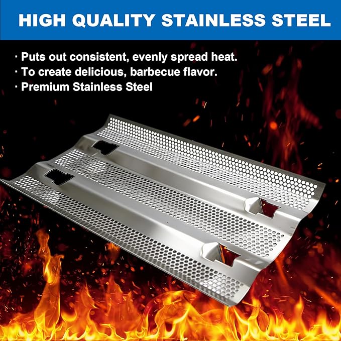 SafBbcue Heat Plates for Fire Magic Grill, Heat Plates Flame Tamer for Fire Magic 14-S1S1N-A, 24-S1S1N-62, 34-S1S1N-A, 34-S2S1N-A, Regal I, 3 Pack Stainless Steel Replacement Part