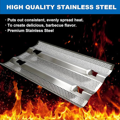 SafBbcue Heat Plates for Fire Magic Grill, Heat Plates Flame Tamer for Fire Magic 14-S1S1N-A, 24-S1S1N-62, 34-S1S1N-A, 34-S2S1N-A, Regal I, 3 Pack Stainless Steel Replacement Part