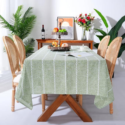 Chassic Rectangle Tablecloth 60 x 84 Inch, Farmhouse Boho Linen Table Cloths, Wrinkle Free & Washable Tablecloths for Dining Tables, Spring Kitchen Decor – Sage Green