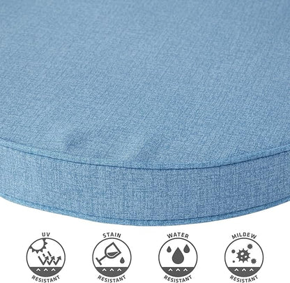 Set of 2 Outdoor 18 inch Round Patio Dining Chair Pads – Comfortable Fiber-Filled Seat Cushions with Ties, Reversible Polyester Fabric - Denim