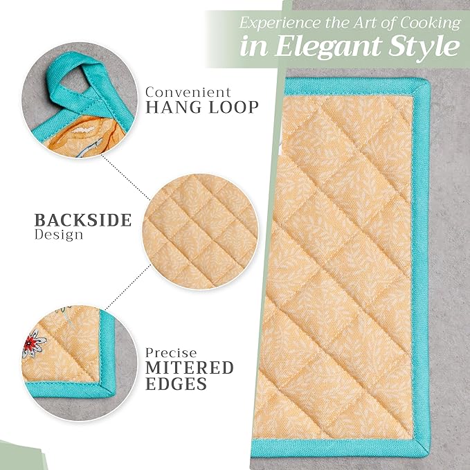 Maison d' Hermine Pot Holders 100% Cotton Heat Resistant Potholders 8" x 8" Hot Pads with Loop Cooking Baking Hotel Farmhouse Kitchen Handling Hot Pans Spring Summer (Pack of 2, Luxury Loft - Peach)