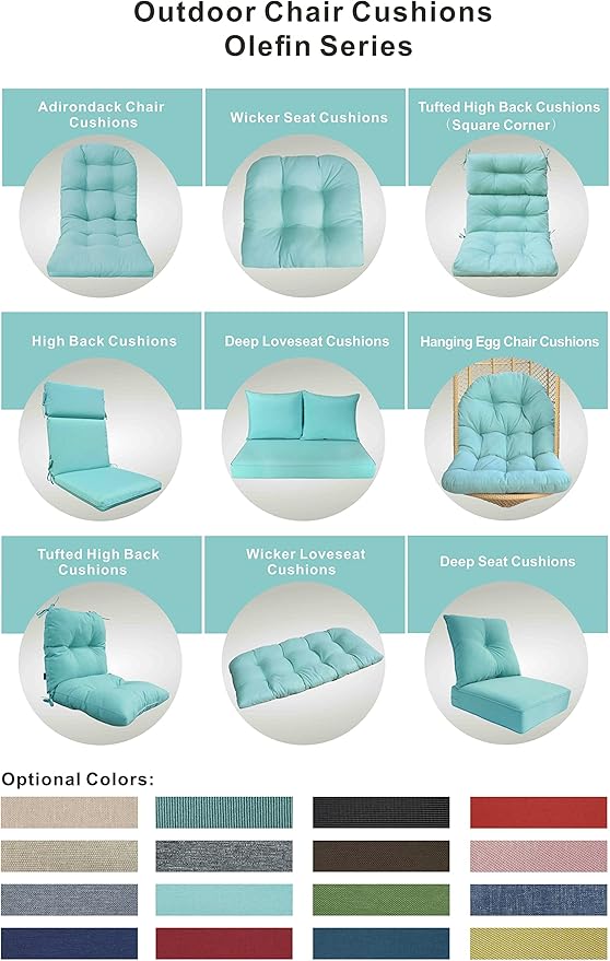 Outdoor Chair Cushions, Fade Resistant Replacement Tufted Cushion for Patio Dining Chair, Set of 2, Light Blue