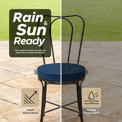Outdoor Round Chair Cushions 15 Inch, Set of 2, Navy Blue | Fade-Resistant, Water-Resistant, Bistro Chair Seat Pads for Porch Garden Balcony Patio Furniture Stools, Non-Slip Bottom