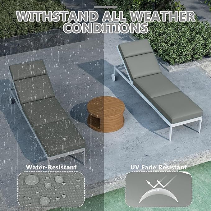 Chaise Lounge Cushions Outdoor, 72 x 21 x 4 Inch Lounge Chair Cushions for Outdoor Furniture - Waterproof Lounge Patio Replacement Cushion, 4In Fade-Resistant ThickPatio Chaise Lounge Cushion