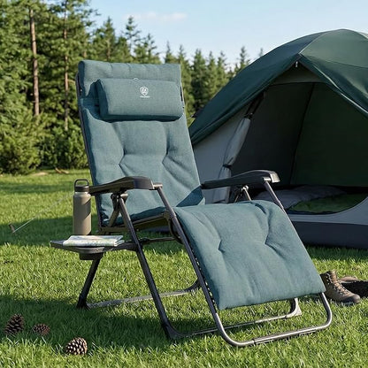 EVER ADVANCED Aluminum Zero Gravity Chair Oversized, 2.4" Thick Padded Reclining Lounge Chair with Adjustable Headrest & Side Table, Heavy Duty Support 350 lbs, Foldable for Outdoor & Indoor, Green