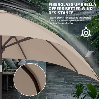 Kingdura 9FT Outdoor Patio Umbrella, Round Market Table Umbrella with Push‑Button Tilt and Crank Lift, 8 Sturdy Metal Ribs, UV50+ Protection Canopy for Backyard, Lawn, Deck, Poolside, Garden (Beige)