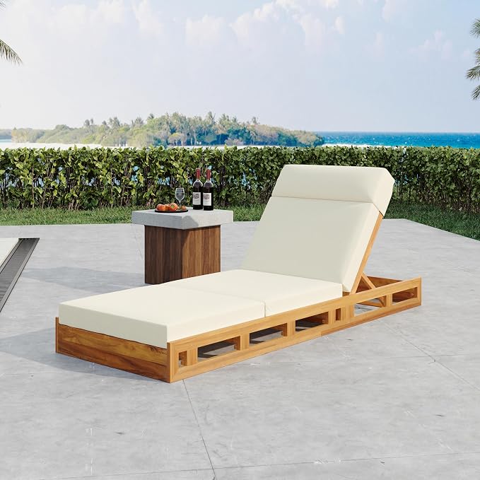 Merax Acacia Wood Chaise Lounge Chair Outdoor Set of 4, Patio Recliner with 4 Position Adjustable Backrest and 4" Thick Four-fold Cushion