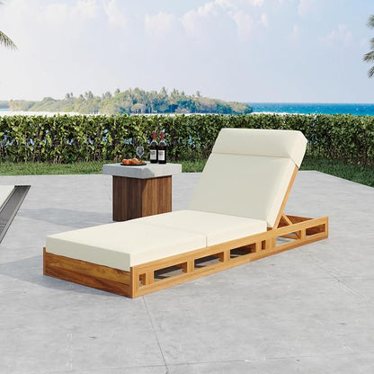 Merax Acacia Wood Chaise Lounge Chair Outdoor Set of 4, Patio Recliner with 4 Position Adjustable Backrest and 4" Thick Four-fold Cushion