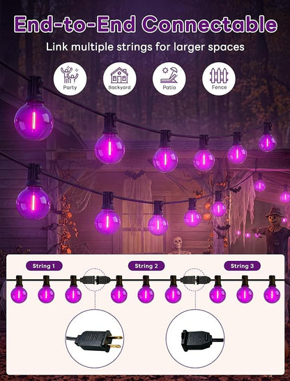 Abeja 50FT G40 Purple Halloween String Lights, Halloween Lights Outdoor with 27 Shatterproof Purple LED Bulbs(2 Spare) LED Globe Lights for Patio Balcony Backyard Pergola Decor