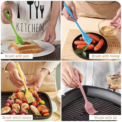 Silicone Basting Pastry Brush, 5 PCS Heat Resistant Food Brush Set, One-Piece Design, Stainless Steel Core Oil Brush of Baking, BBQ, Spreading Oil, Butter, Grilling, Marinade, Dishwasher Safe