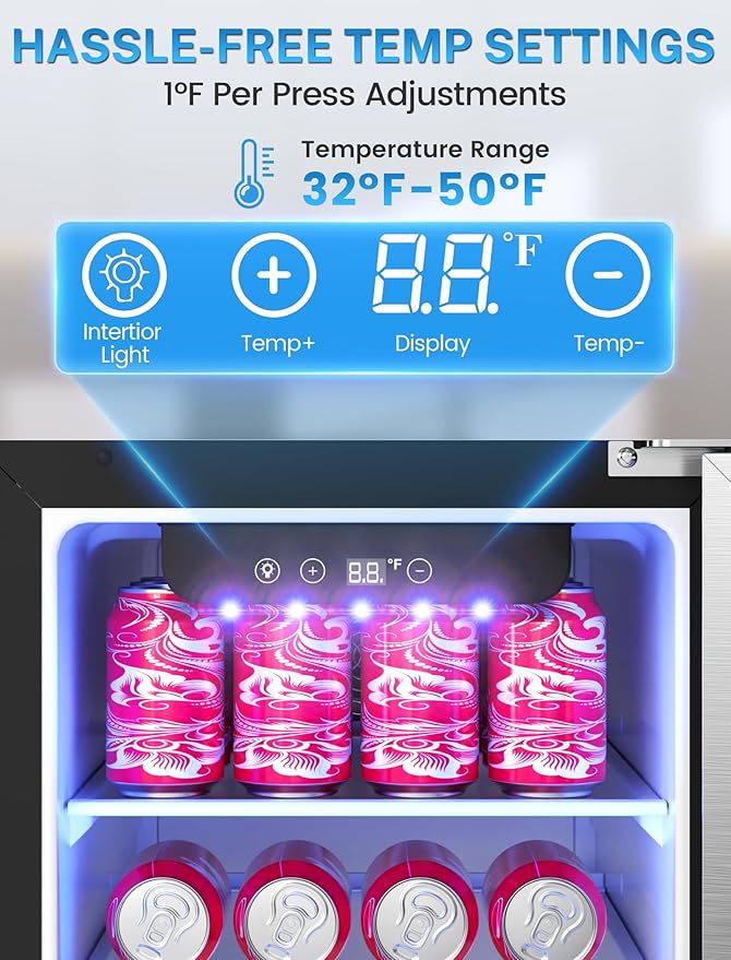 Electactic 15 Inch Beverage Refrigerator, Under Counter Drink Fridge with Stainless Steel Door, Built-in & Freestanding Beverage Cooler for Beer Wine Soda, Outdoor Refrigerator for Patio Home Kitchen