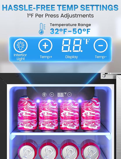 Electactic 15 Inch Beverage Refrigerator, Under Counter Drink Fridge with Stainless Steel Door, Built-in & Freestanding Beverage Cooler for Beer Wine Soda, Outdoor Refrigerator for Patio Home Kitchen