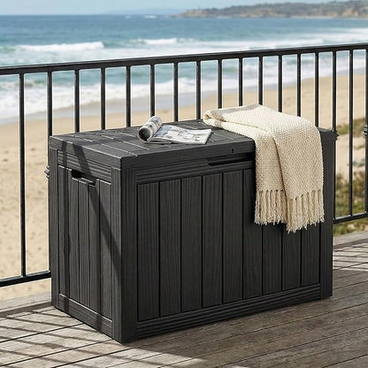 ROJIK Outdoor Storage Box, 55 Gallon Waterproof Deck Box, Weatherproof Resin Outside Storage Bin for Patio Furniture, Garden Tools, Pool Accessories, Cushion, Black