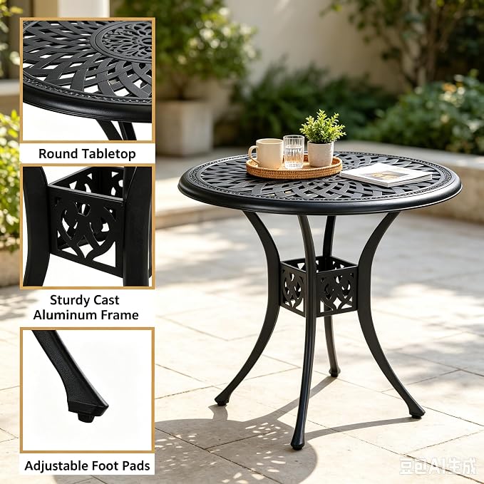 30.31" Outdoor Patio Dining Table, Cast Aluminum Patio Table, Patio Bistro Table, Patio Furniture Set with 2.36" Umbrella Hole for Balcony Lawn Garden Backyard