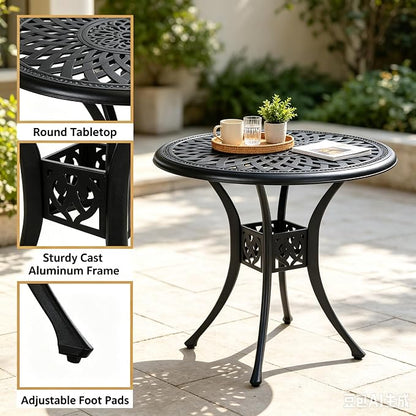 30.31" Outdoor Patio Dining Table, Cast Aluminum Patio Table, Patio Bistro Table, Patio Furniture Set with 2.36" Umbrella Hole for Balcony Lawn Garden Backyard
