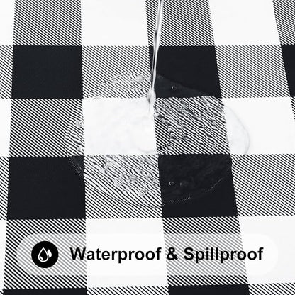 Smiry Rectangle Picnic Table Cloth, Elastic Waterproof Fitted Vinyl Tablecloths, Flannel Backed Buffalo Plaid Table Covers for Dining, Camping, Outdoor (Black and White, 30" x 48")
