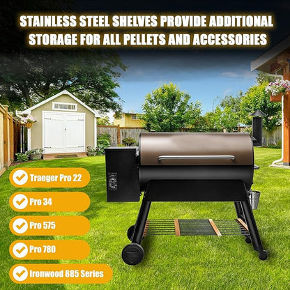 Pellet Grill Storage 1.9-3.38 FT Foldable Grill Shelf, Shelf Adjustable Compatible with Traeger Pro 22, Pro 34, Pro 575, Pro 780, Ironwood 885 Pellet Grills