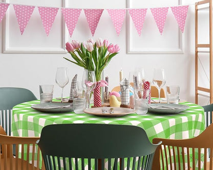Disposable Checkered Tablecloth Round Plastic Buffalo Plaid Table Cloth 84'' Gingham Tablecover for Picnic Camping BBQ Graduation Party(Multicolor,6 Pieces)
