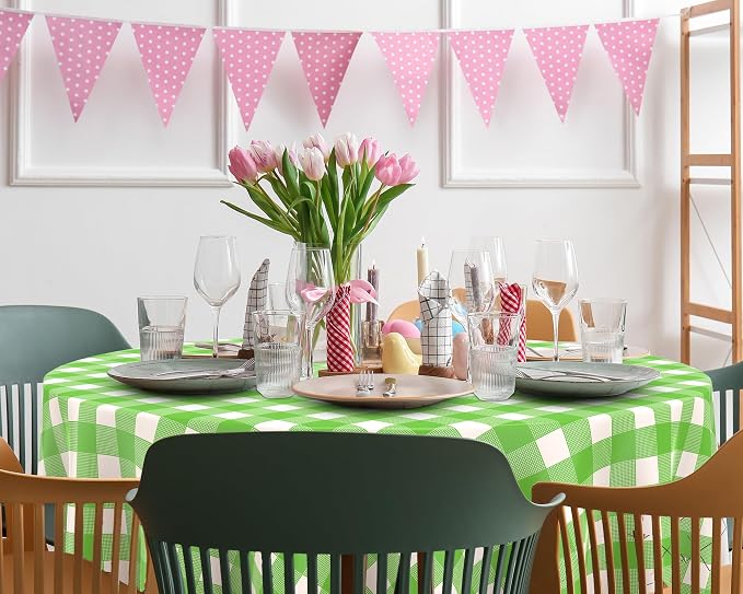 Disposable Checkered Tablecloth Round Plastic Buffalo Plaid Table Cloth 84'' Gingham Tablecover for Picnic Camping BBQ Graduation Party (Multicolor,12 Pieces)