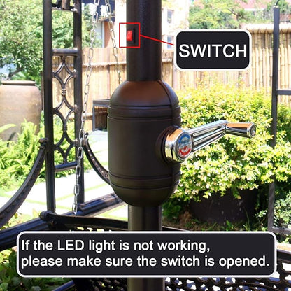 Sunnyglade 9' Solar 24 LED Lighted Umbrella with 8 Ribs Adjustment and Crank Lift System for Patio - Black and White