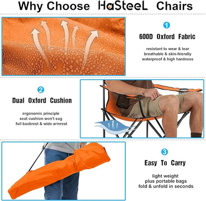 HaSteeL Camping Chair for Adults, Folding Beach Chair Set of 2, Large Foldable Portable Chair for Outdoors Fishing, Hiking, Sporting, Travel, Picnic, Lawn, Hold 275lbs & A Storage Bags (Orange)