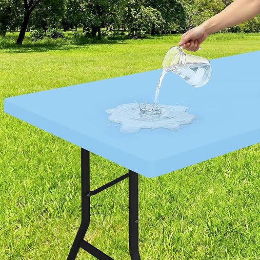 Smiry Rectangle Tablecloth, Elastic Fitted Flannel Backed Vinyl Tablecloths for 4ft Folding Tables, Waterproof Wipeable Table Covers for Indoor, Outdoor, Picnic and Camping (Baby Bule, 30"x48")